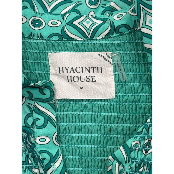 Hyacinth House Shirt Mini Dress Geo Floral Graham Mint Green Cotton Women Size M - Picture 4 of 8